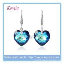 Wholesale austrian crystal simple hook jewelry blue heart crystal earring in silver hook